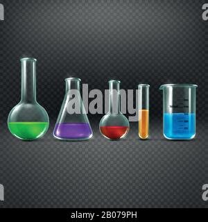 Laboratoire chimique avec produits chimiques dans les équipements de tubes à essai illustration vectorielle. Bécher avec substance d'échantillon couleur Illustration de Vecteur