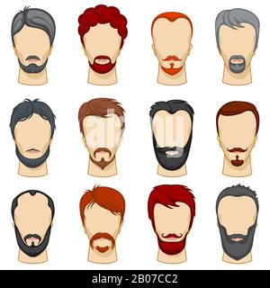 Collection de coiffures de dessin animé homme. Style de cheveux avec illustration barbe, Illustration de Vecteur