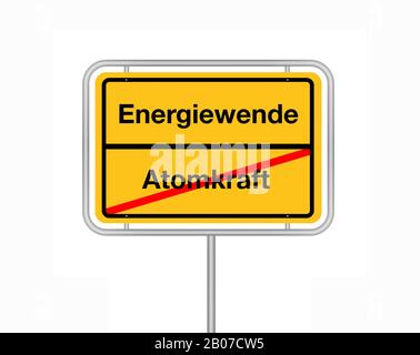 City limit sign lettering Atomkraft - Energiewende, puissance atomique - changement d'énergie, Allemagne Banque D'Images