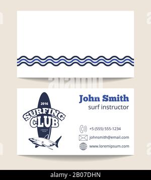 Modèle de carte de visite du club de surf avec logo. Affiche club de surf. Illustration vectorielle Illustration de Vecteur