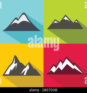 Icônes plates de montagne avec ombre longue sur fond de couleur. Modèle de logo pour l'alpinisme. Illustration vectorielle Illustration de Vecteur