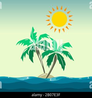Palmiers et éléments de décoration de soleil. Île estivale en mer, illustration vectorielle Illustration de Vecteur