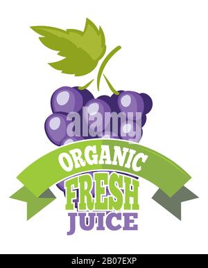 Jus de raisin naturel avec logo de feuille verte, étiquette. Illustration vectorielle Illustration de Vecteur