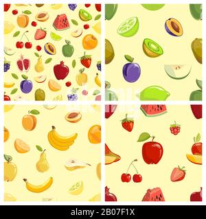 Ensemble de fruits vectoriels motifs sans couture. Collection d'illustrations de fruits sucrés Illustration de Vecteur