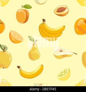 Fruits jaunes motif sans couture sur fond blanc. Poire à la banane et abricot. Illustration vectorielle Illustration de Vecteur