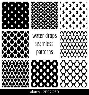 L'ensemble d'eau vectorielle chute des motifs sans couture en noir et blanc. Collection d'arrière-plan pluie monochrome Illustration de Vecteur