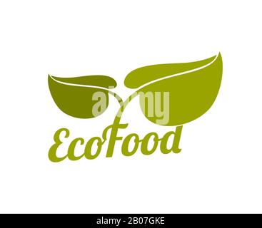 Logo vert ECO Food avec feuilles. Etiquette organique naturel, illustration vectorielle Illustration de Vecteur