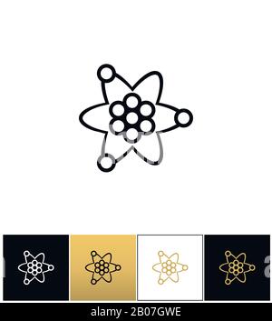 Icône de vecteur de structure de noyau nucléaire ou Atom. Pictogramme de structure de noyau nucléaire ou Atom sur fond noir, blanc et or Illustration de Vecteur