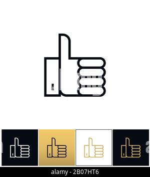 Symbole de pouce vers le haut ou icône de vecteur de meilleur choix. Symbole de pouce vers le haut ou pictogramme de meilleur choix sur fond noir, blanc et or Illustration de Vecteur