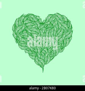 Coeur en feuilles, emblème de la nature ou de l'amour. Conception pour la médecine, la pharmacie, l'écologie, la nourriture. Logo vectoriel. Illustration de Vecteur
