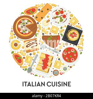 Menu de cuisine italienne, pizza et pâtes, cuisine italienne Illustration de Vecteur