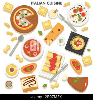 Cuisine italienne, collection de plats et repas traditionnels Illustration de Vecteur