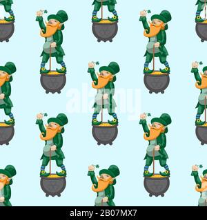 Personnage de conte de fées nain Lepreun à motif transparent pour la Saint-Patrick sur un fond bleu clair. Image vectorielle Illustration de Vecteur