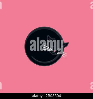 Illustration vectorielle de chat noir endormi pour la Journée mondiale du sommeil le 13 mars. Joli symbole de couleur pour animal de compagnie et confort. Illustration de Vecteur