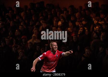 Adam Rooney célèbre la notation pour Salford City dans leur victoire de 4 à 0 contre Cambridge United. Stade Pirelli. 27/01/20. Banque D'Images