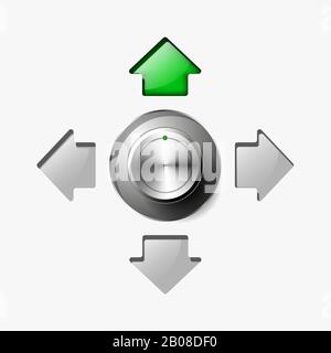 Interrupteur à quatre positions en métal rond. Gérer vers l'avant, l'arrière, la gauche et la droite. Joystick pour jeux ou menus. Illustration de Vecteur