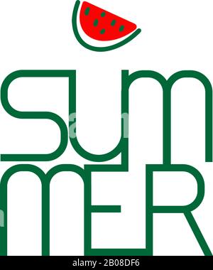 Texte d'été et logo vectoriel pastèque. Décoration de vacances. Style créatif de formes simples Illustration de Vecteur