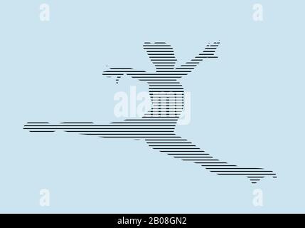 femelle gymnast divisé en silhouette de saut en lignes noires sur fond bleu Illustration de Vecteur