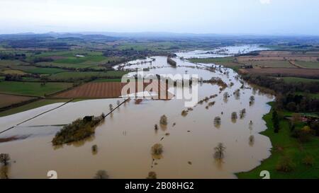 Leighton, Shropshire, Royaume-Uni 19th février 2020 la plaine inondable de la rivière Severn à Leighton près d'Ironbridge dans le Shropshire crédit: David Bagnall Banque D'Images