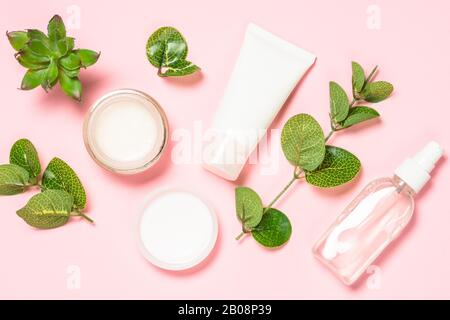 Produit de soins de la peau, cosmétiques naturelles mises à plat. Banque D'Images