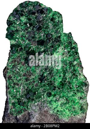 Uvarovite, Ural Mts, Russie Uvarovite est une espèce de groupe de grenats à roulement de chrome. Banque D'Images