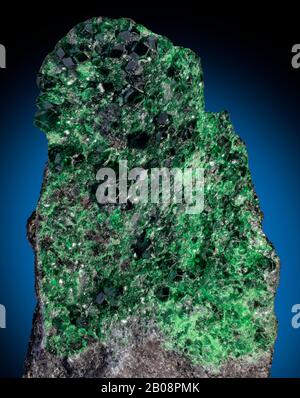 Uvarovite, Ural Mts, Russie Uvarovite est une espèce de groupe de grenats à roulement de chrome. Banque D'Images