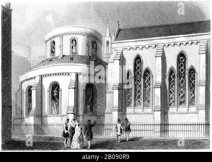 Une gravure de Temple Church, Londres a numérisé à haute résolution à partir d'un livre imprimé en 1851. Cette image est considérée comme étant libre de tous les droits d'auteur. Banque D'Images