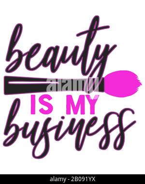 Beauty est mon graphique d'affaires avec un pinceau à maquillage rose chaud et un grip moderne sur un fond blanc. Idéal pour les cosmétiques, le concept de l'industrie de la beauté Banque D'Images