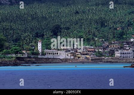 ÎLES COMORO, GRAND COMORE, MORONI, VUE SUR LA VILLE, PLANTATION DE PALMIERS À NOIX DE COCO Banque D'Images