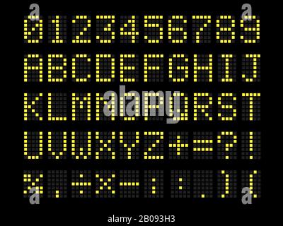 Police réaliste de la table de bornes à LED de borne de borne numérique. Lettres, chiffres et signes de ponctuation. Illustration de Vecteur