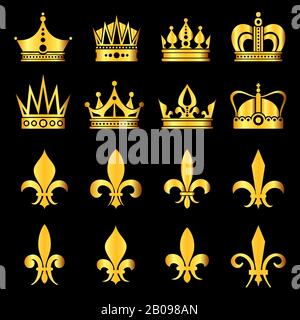 Couronnes en or noir. Éléments décoratifs ornés. Illustration vectorielle Illustration de Vecteur