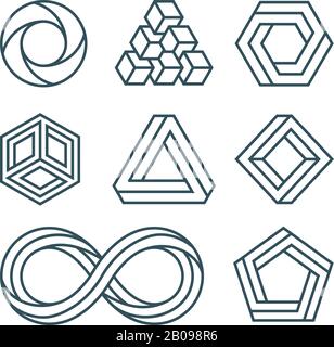 Impossible de définir des icônes vectorielles minimales de ligne mince. Figure impossible linéaire pour logo ou emblème. Illustration de la figure hexagonale et ronde Illustration de Vecteur