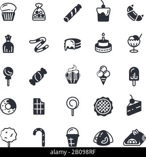 Dessert, tarte, cupcake, cookie, biscuit, muffin icônes vectorielles. Gâteau sucré et biscuit, jeu de gâteaux dans une illustration de style monochrome Illustration de Vecteur