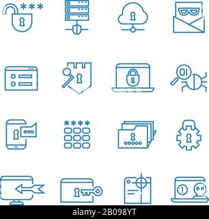 La protection Internet et la sécurité sociale présentent des icônes vectorielles. Système de sécurité Internet, pare-feu de protection Web pour illustration Internet Illustration de Vecteur