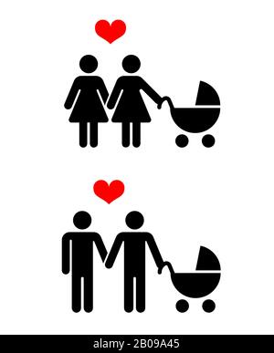 Famille gay vectorielle avec icônes enfants sur blanc. Famille avec bébé. Illustration vectorielle Illustration de Vecteur