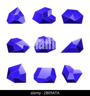 Bleu vectoriel cristaux fond blanc pour les applications de jeux mobiles. Ensemble de cristaux de dessin animé sur l'illustration de l'interface graphique utilisateur Illustration de Vecteur