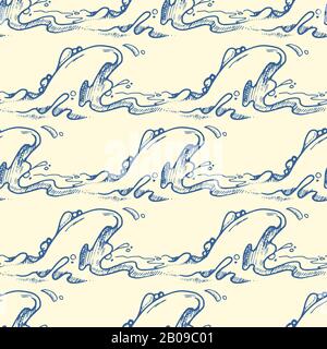 Les courbes tracées à la main bleues sont un motif transparent vectoriel. Illustration du fond des vagues de la mer ou de l'océan Illustration de Vecteur