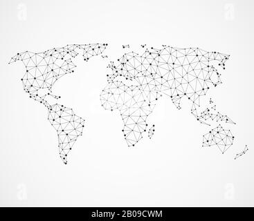 Texture de la carte du monde de mise en réseau, carte de terre poly basse. Concept de communication globale Vector. Carte d'illustration du réseau numérique mondial Illustration de Vecteur