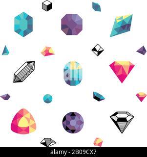 Cristaux de couleur, formes de diamant, jeu de vecteurs de pierres polygonales. Pierres de cristal et pierres précieuses illustration Illustration de Vecteur