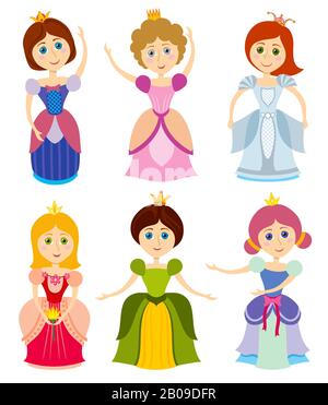 Les petites princesses mignonnes montrent les enfants girl vecteur de mode. Jeune princesse en robe, élégance personne princesse illustration Illustration de Vecteur