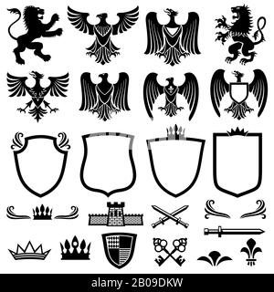 Manteau familial d'armes vectorielles pour emblèmes royaux héraldiques. Couronne et protection pour badge royal, illustration de la couche royale du bras Illustration de Vecteur