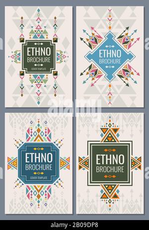 Modèles vectoriels de brochures de style ethnique, tribal, indien et mexicain. Brochure de livret ethno avec motif ethno, illustration vintage Illustration de Vecteur