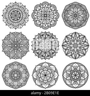 Méditation indienne mandala modèles vecteur. Jeu de mandala indienne monochrome. Illustration du mandala floral Illustration de Vecteur