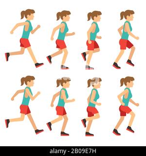 Femme en course à pied, séquence de boucles d'images d'animation de coureur femelle. Animation d'une femme coureur pour le jeu, jeune coureur jogging. Illustration vectorielle Illustration de Vecteur