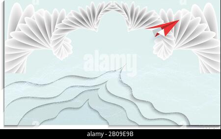 L'avion vole au-dessus du niveau de la mer dans le nuage artistique Illustration de Vecteur