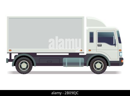 Petit camion, van isolé sur illustration vectorielle blanche. Voiture de camion avec conteneur, camionnette pour le transport Illustration de Vecteur