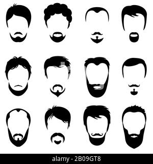 Constructeur de conception avec hommes vecteur silhouette formes de coupe de cheveux. Illustration de la barbe et de la moustache noires de mode Illustration de Vecteur