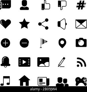 Les icônes de vecteur de réseau social sont définies. Collection d'icônes noires pour l'illustration de l'interface de réseau social Illustration de Vecteur