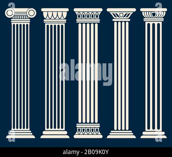 Ensemble vectoriel de colonnes d'architecture grecque romaine classique. Colonne de sculpture pour la décoration, illustration des anciennes colonnes historiques Illustration de Vecteur