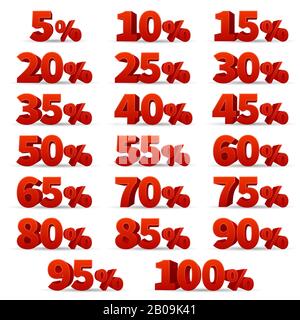 Jeu de vecteurs de nombres tridimensionnels de remise. 10 et 50 % de réduction sur les enseignes du magasin Illustration de Vecteur